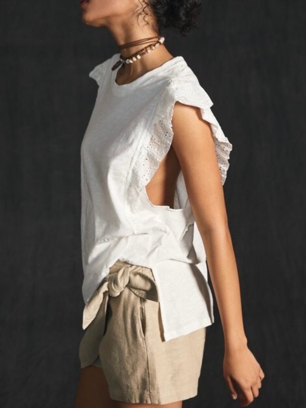 NWT Pilcro Anthropologie Sustainable Ruffle Eyelet Sleeveless Tunic Top White XS
